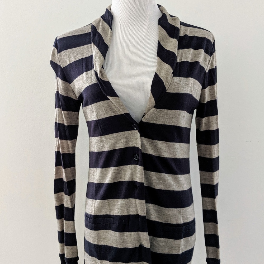 Navy and Oatmeal Striped MM Couture Cardigan